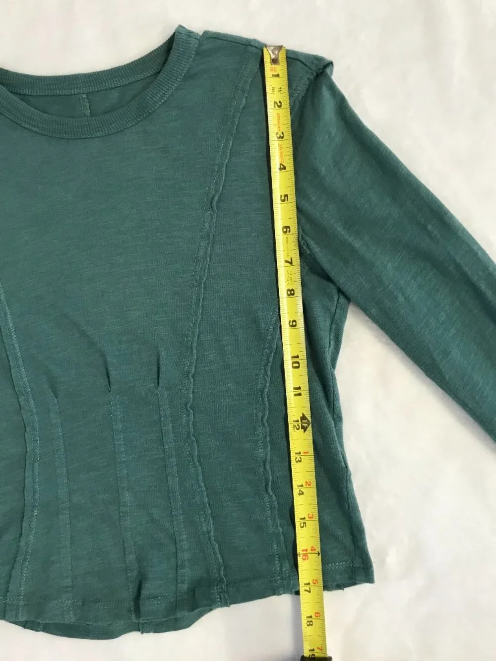 Pilcro Anthropologie Seamed Cotton Corset Tee XXS Teal Long Sleeve Crop Top